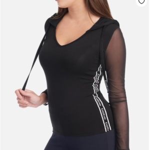 Bebe Logo Mesh Hooded Top Black New With Tags 5CT06790BB